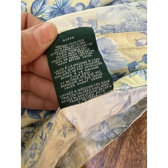Vintage Lauren Ralph Lauren yellow blue rose French Floral flat Queen Bed Sheet - Picture 4 of 6